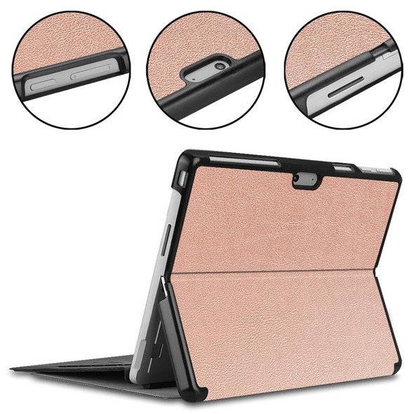 For Microsoft Surface Pro 9 JUNSUNMAY Custer Solid Color 3-Fold Stand Leatherette Tablet Case(Rose Gold)