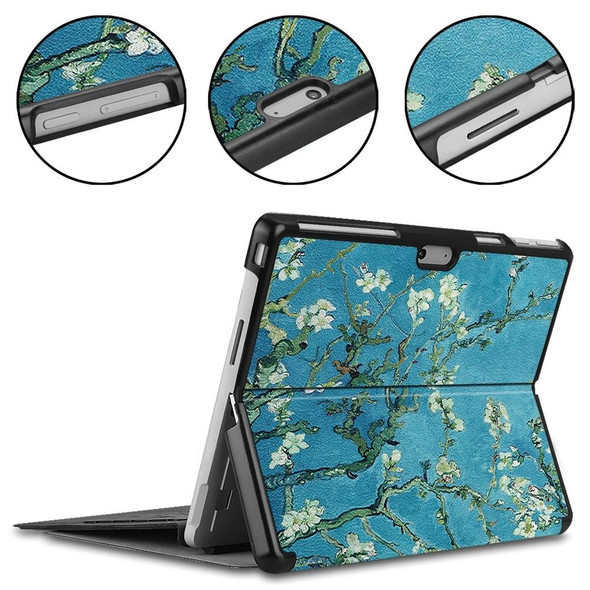 For Microsoft Surface Pro 9 JUNSUNMAY Custer Painted 3-Fold Stand Leatherette Tablet Case(Apricot Flower)