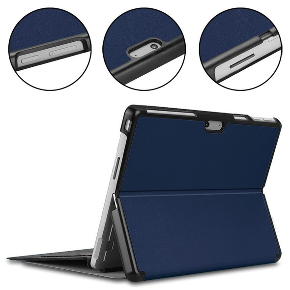 For Microsoft Surface Pro 9 JUNSUNMAY Custer Solid Color 3-Fold Stand Leatherette Tablet Case(Dark Blue)