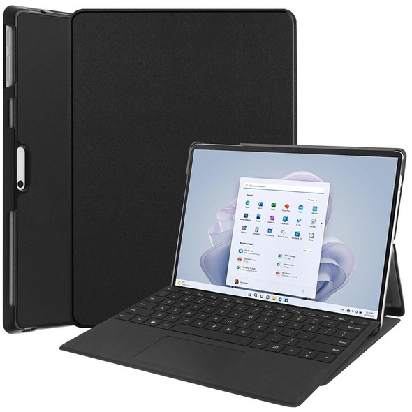 For Microsoft Surface Pro 9 JUNSUNMAY Custer Solid Color 3-Fold Stand Leatherette Tablet Case(Black)