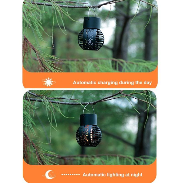 2 PCS Solar Simulation Flame Hollow Ball Hanging Lights Balcony Decorative Lights(Black)