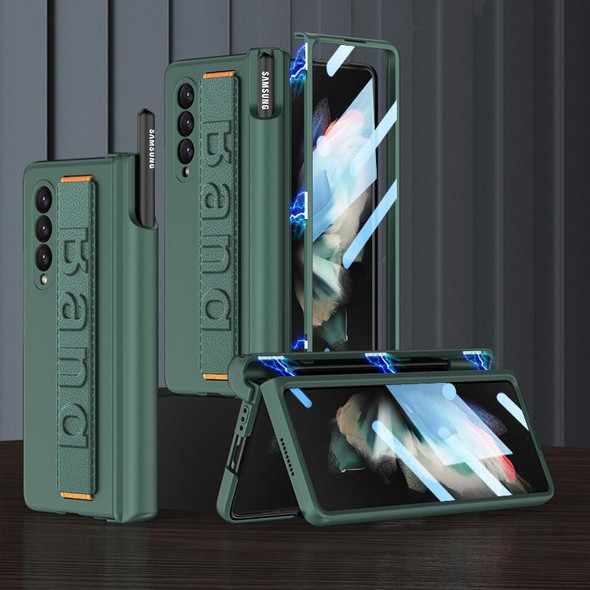 For Samsung Galaxy Z Fold3 5G GKK Magnetic Fold Hinge Shockproof Phone Case with Wrist Strap(Green)