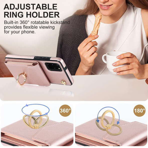 For Samsung Galaxy S20 Ring Holder RFID Card Slot Phone Case(Rose Gold)
