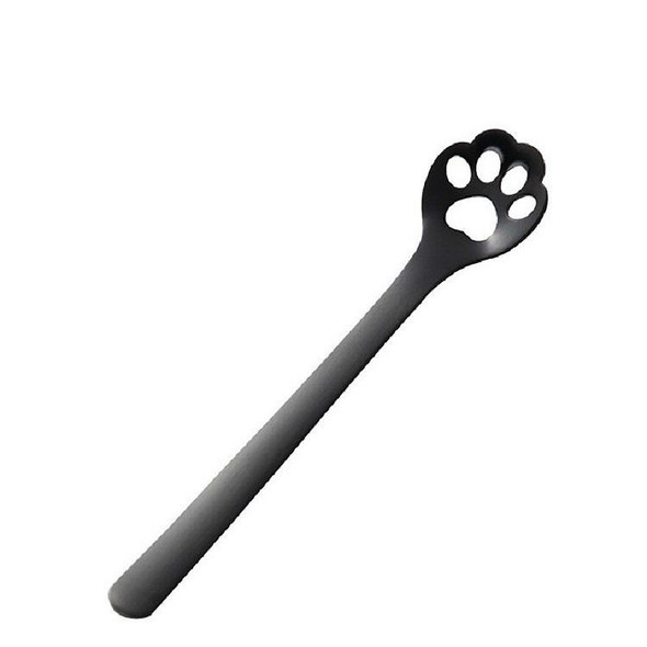 Stainless Steel Creative Cat Claw Coffee Spoon Dessert Cake Spoon, Style:Hollow Cat Claw Spoon, Color:Black