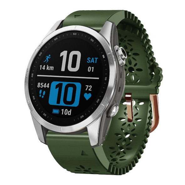 For Garmin Fenix 7S 20mm Lady's Silicone Watch Band With Lace Punch(Army Green)