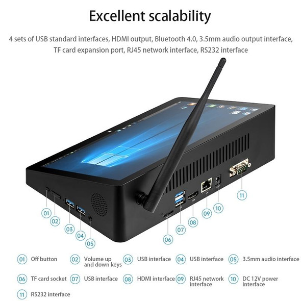 PiPo H10PRO All-in-One Mini PC, 10.1 inch, 8GB+128GB+128GB, Windows 10 Intel Celeron J4125 Quad Core up to 2.7GHz, Support WiFi & BT & TF Card & HDMI & RJ45(Black)