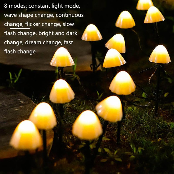 3.8m 10 LEDs Solar Mushroom Lawn Light Outdoor Waterproof Garden Villa Landscape Decorative String Lights(Colorful Light)