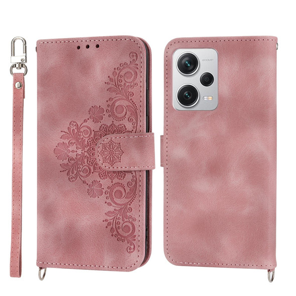 For Xiaomi Redmi Note 12 Pro+ China Skin-feel Flowers Embossed Wallet Leather Phone Case(Pink)