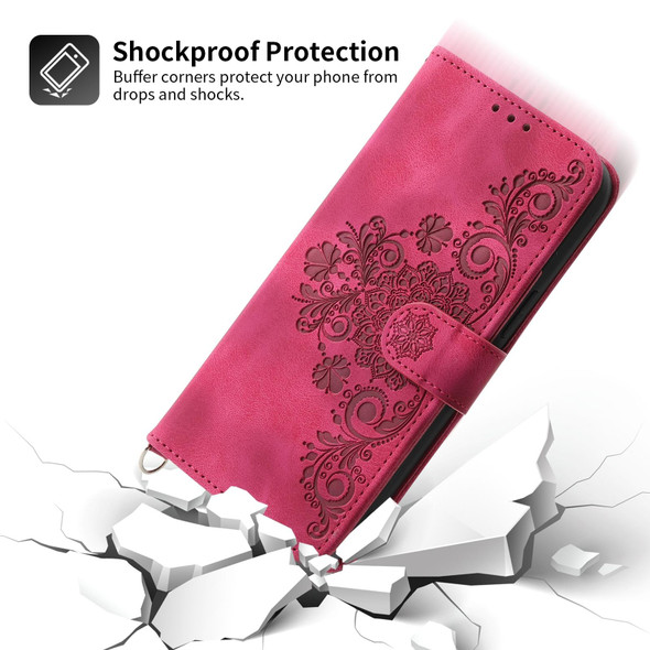 For Xiaomi Redmi Note 12 Pro 5G China Skin-feel Flowers Embossed Wallet Leather Phone Case(Wine Red)