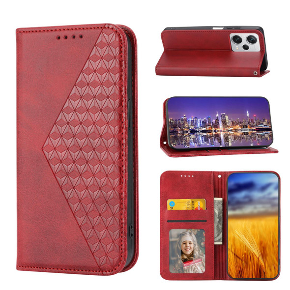 For Xiaomi Redmi Note 12 Pro+ China Cubic Grid Calf Texture Magnetic Leather Phone Case(Red)