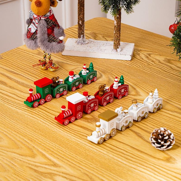 Christmas Decoration Wooden Train Kindergarten Christmas Festival Gift(White 4 Section)