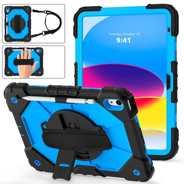 For iPad 10th Gen 10.9 2022 Contrast Color Robot Shockproof Silicon + PC Tablet Protective Case(Black+Blue)