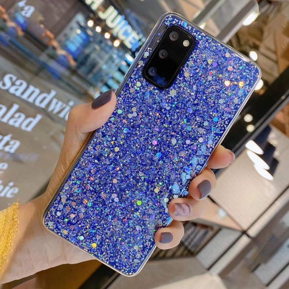 For Samsung Galaxy A21 Glitter Sequins Epoxy TPU Phone Case(Blue)