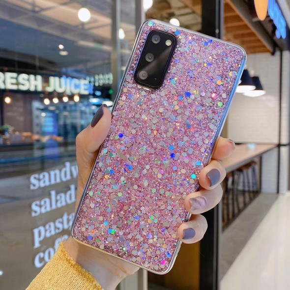 For Samsung Galaxy A21 Glitter Sequins Epoxy TPU Phone Case(Pink)