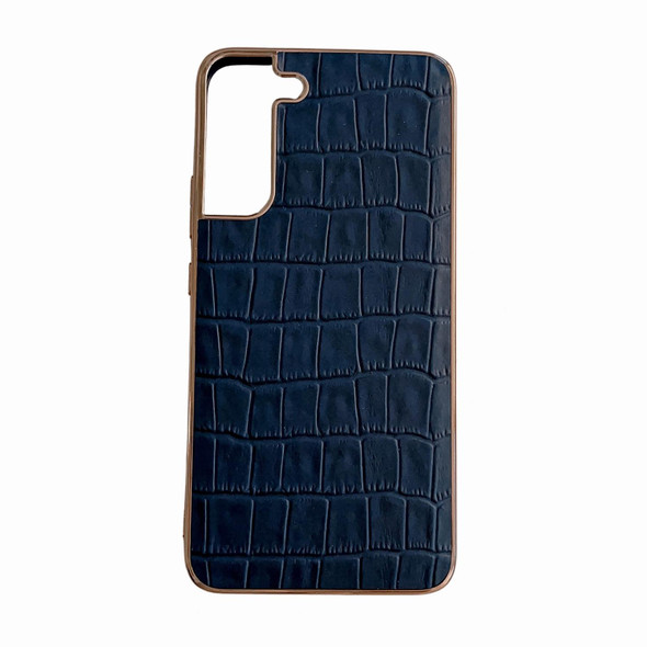 For Samsung Galaxy S21 5G Crocodile Texture Genuine Leatherette Electroplating Phone Case(Blue)