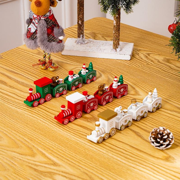 Christmas Decoration Wooden Train Kindergarten Christmas Festival Gift(Green 4 Section)