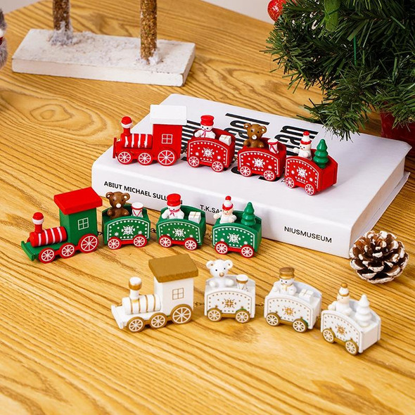 Christmas Decoration Wooden Train Kindergarten Christmas Festival Gift(Red 4 Section)