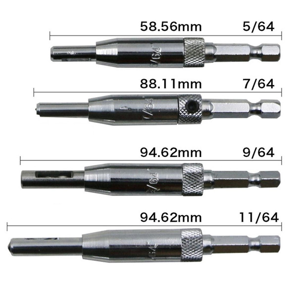 4 PCS/Set Doors Self Centering Hinge Tapper Core Drill Bit Set Hole Puncher Woodworking Tools(5/64,7/64,9/64,11/64 inch)