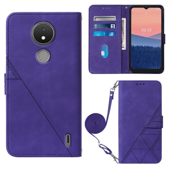 For Nokia C21 Crossbody 3D Embossed Flip Leatherette Phone Case(Purple)