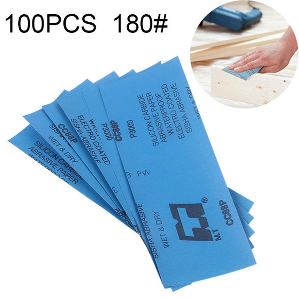 100 PCS Grit 180 Wet And Dry Polishing Grinding SandpaperSize: 23 x 9cm (Blue)