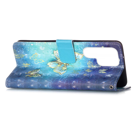 For Samsung Galaxy S23 Ultra 5G 3D Painting Horizontal Flip Leatherette Phone Case(Golden Butterfly)