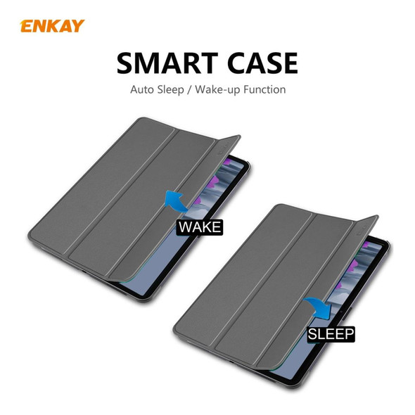 ENKAY ENK-8009 For Samsung Galaxy Tab A7 10.4 T500 / T505 2020 / 2022 PU Leatherette + Plastic Smart Case with Three-folding Holder(Grey)