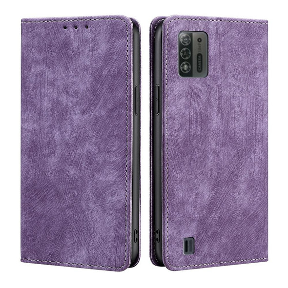 For ZTE Blade A52 Lite RFID Anti-theft Brush Magnetic Leather Phone Case(Purple)