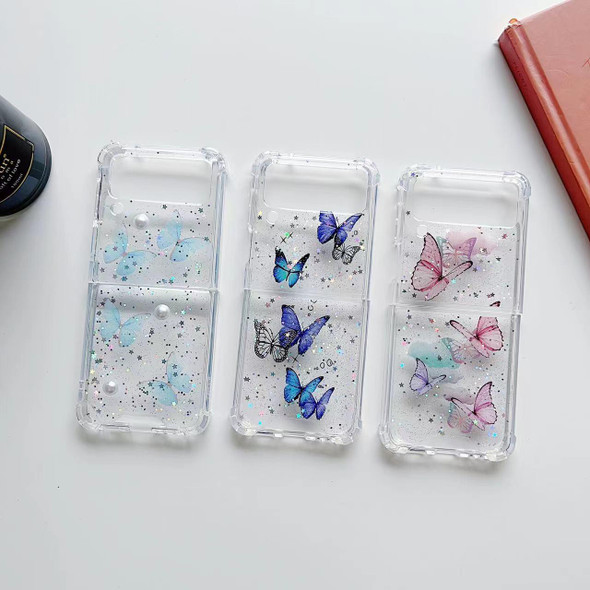 For SAMSUNG Galaxy Z Flip4 Butterfly Glitter  TPU Phone Case(Blue)