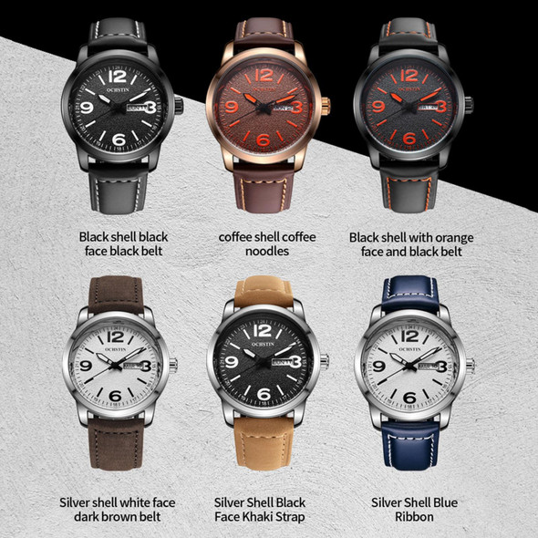 Ochstin 6047B Business Style Quartz Men Leather Watch(Silver+Blue)