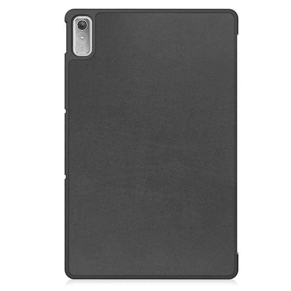 For Lenovo Tab P11 Gen 2 Custer Pure Color 3-Fold Holder Leatherette Smart Tablet Case(Black)