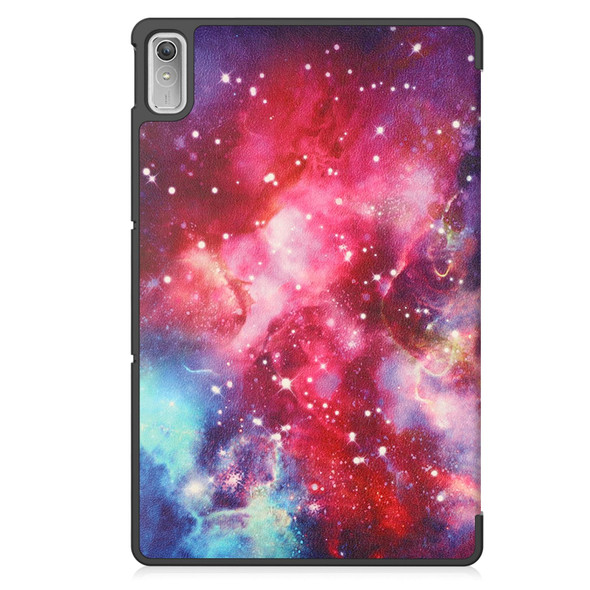 For Lenovo Tab P11 Gen 2 Custer Painted 3-Fold Holder Leatherette Smart Tablet Case(Milky Way Nebula)