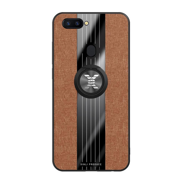 For OPPO R11S XINLI Stitching Cloth Textue Shockproof TPU Protective Case with Ring Holder(Brown)