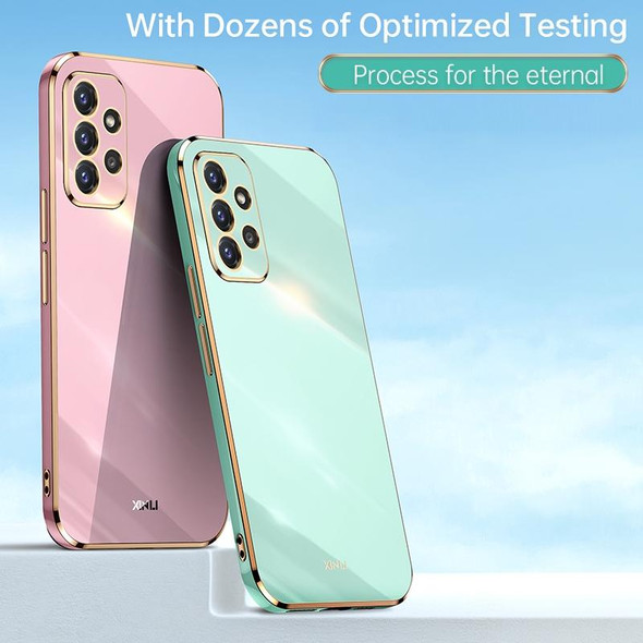 For Samsung Galaxy A72 5G XINLI Straight 6D Plating Gold Edge TPU Shockproof Case(Mint Green)