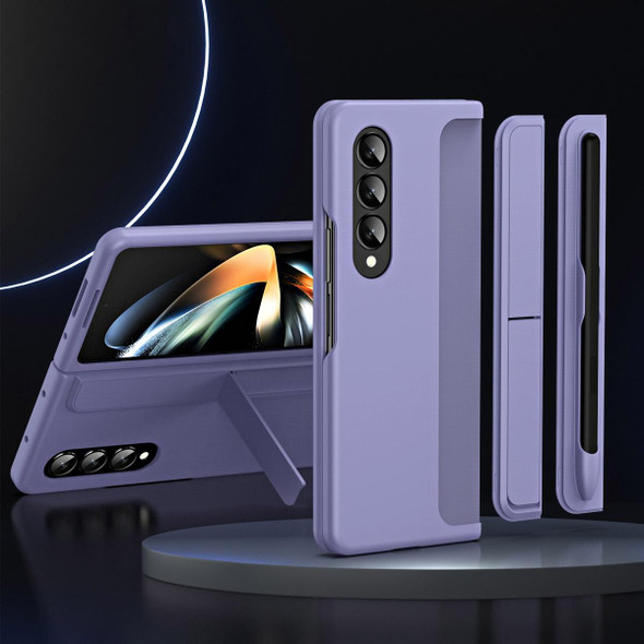 For Samsung Galaxy Z Fold3 5G 2 in 1 Detachable Holder Pen Holder Phone Case(Lavender)