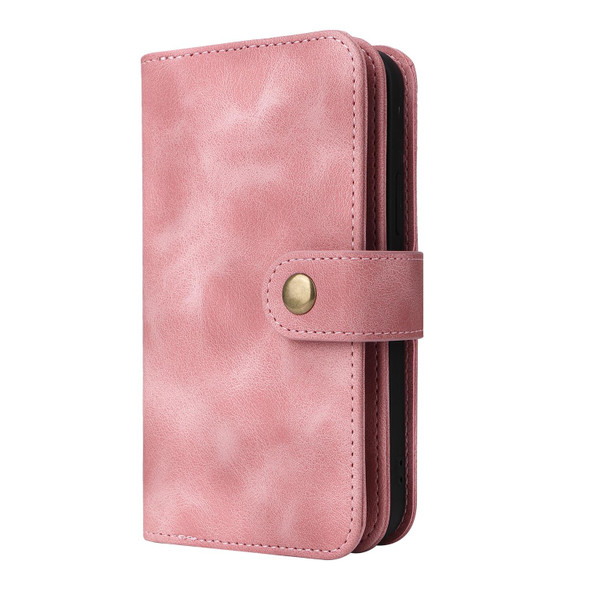 For iPhone 14 Multifunctional Card Slot Zipper Wallet Flip Leatherette Phone Case(Rose Gold)