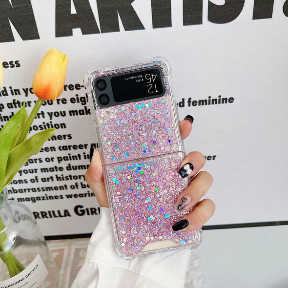 For Samsung  Galaxy Z Flip3 Glitter Sequins Epoxy TPU Phone Case(Pink)
