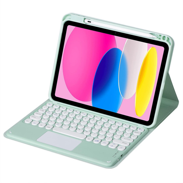 For iPad 10th Gen 10.9 2022 SA-10C Bluetooth Touch Keyboard Leatherette Tablet Case with Pen Slot(Light Green)