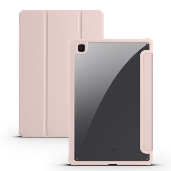 For Samsung Galaxy Tab S6 Lite 2020/2022 Acrylic 3-folding Smart Leatherette Tablet Case(Pink)