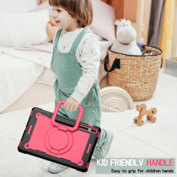 For Samsung Galaxy Tab S7+ / S8+ / S7 FE Silicone + PC Bracelet Holder Tablet Case(Black + Rose Red)