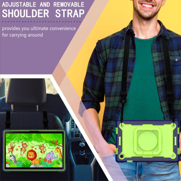 For Samsung Galaxy Tab A8 10.5 2021 Silicone + PC Bracelet Holder Tablet Case(Navy Blue + Yellow Green)