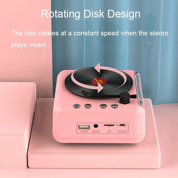 Manovo H3 Macaron Vinyl Record Player Bluetooth Speaker Retro Radio Stereo(Pink)