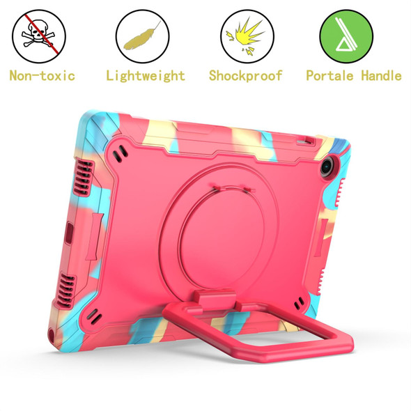 For Samsung Galaxy Tab A8 10.5 2021 Silicone + PC Bracelet Holder Tablet Case(Camouflage + Rose Red)