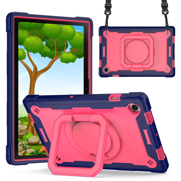 For Samsung Galaxy Tab A8 10.5 2021 Silicone + PC Bracelet Holder Tablet Case(Navy Blue + Rose Red)