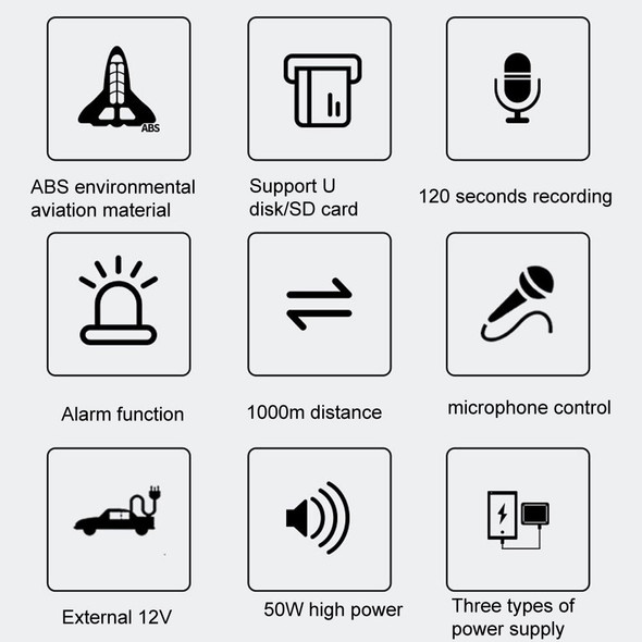 CR-88  50W Handy Megaphone Speaker Alarm Voice Recorder Support U Disk/SD Card(Standard Blue Gray)