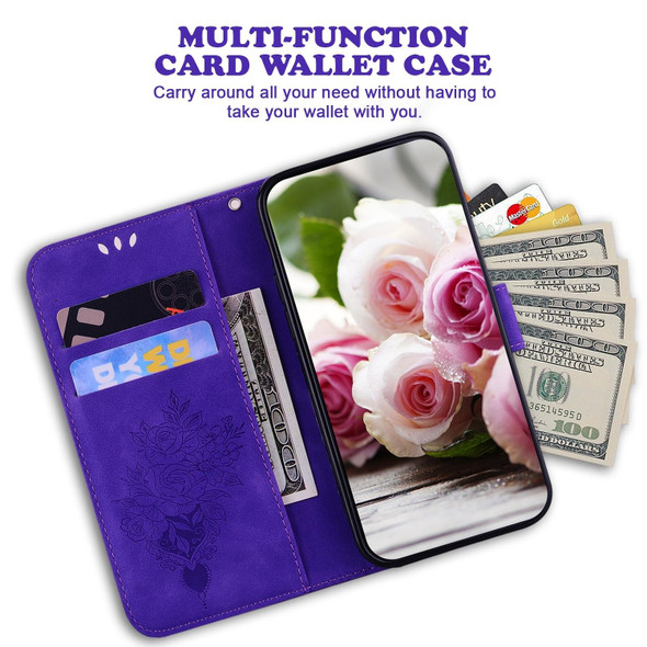 For Realme C33 Butterfly Rose Embossed Leatherette Phone Case(Purple)