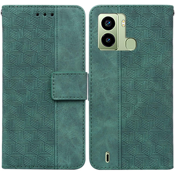 For Tecno Pop 6 Fingerprint Geometric Embossed Flip Leatherette Phone Case(Green)