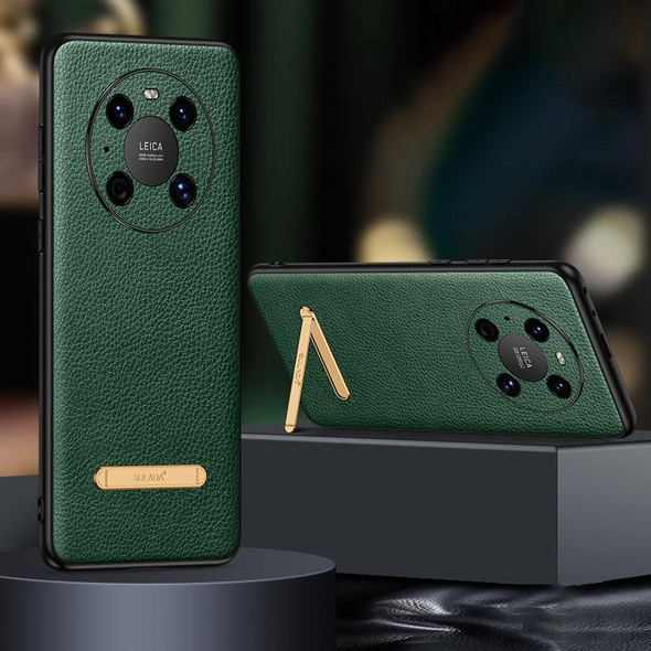 For Huawei Mate 40 Pro SULADA Invisible Bracket Leatherette Back Cover Phone Case(Dark Green)