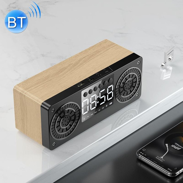 A10 Subwoofer Wooden Clock Bluetooth 5.0 Speaker, Support TF Card & U Disk Play & FM Radio(Yellow)