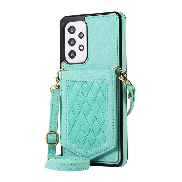 For Samsung Galaxy A52 5G / 4G / A52s Rhombic Texture RFID Phone Case with Lanyard & Mirror(Mint Green)