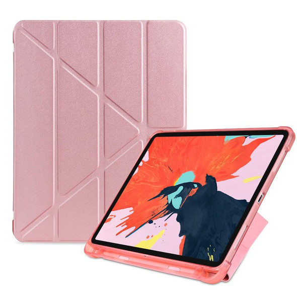 Multi-folding Shockproof TPU Protective Case for iPad Pro 11 inch (2018), with Holder & Pen Slot (Rose Gold)